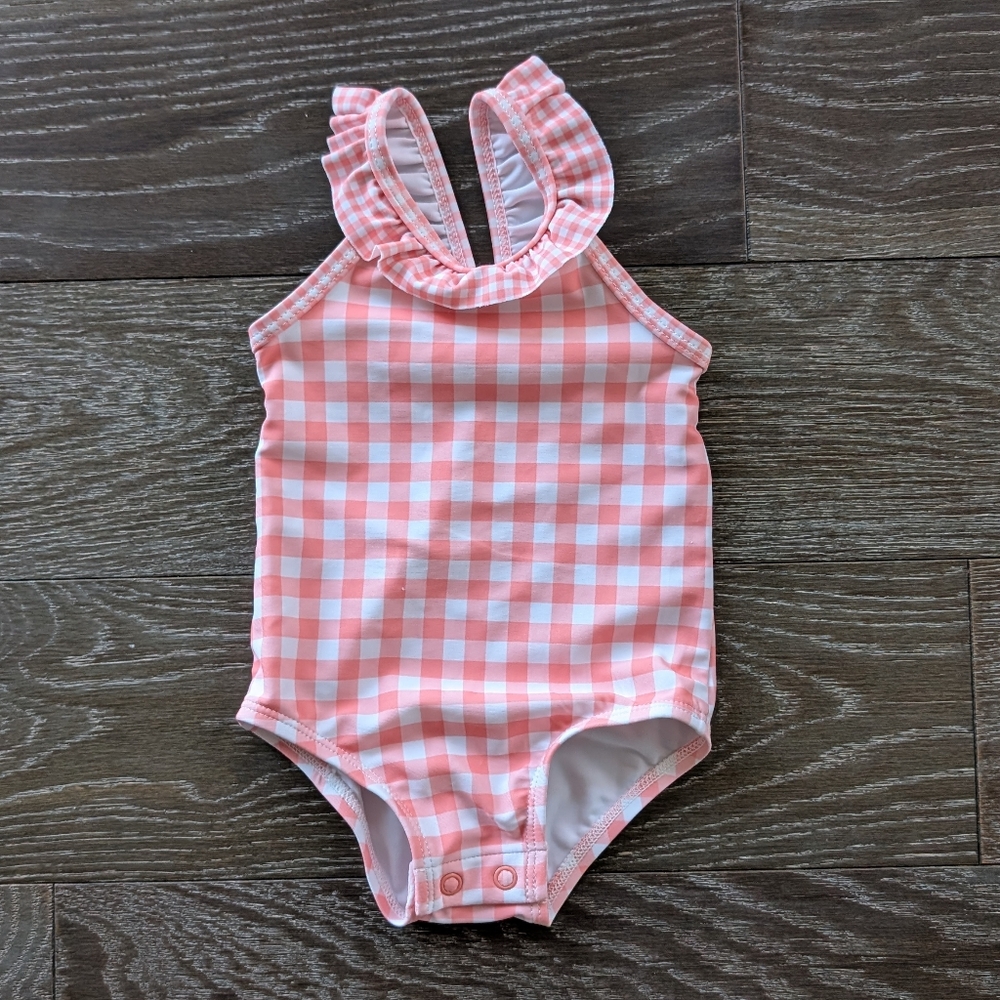 3/$15 - Carter's Pink Gingham Baby One Piece Swimsuit Size 6 Months